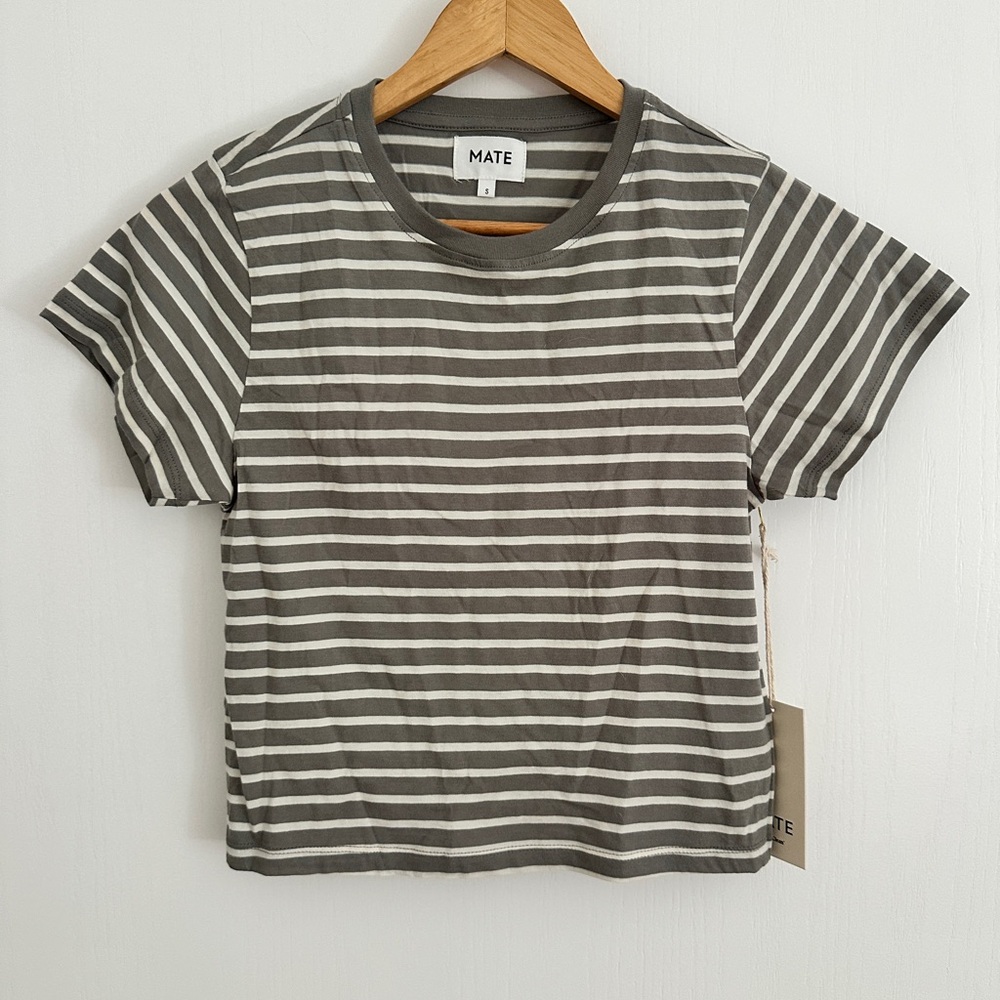 MATE The Label Organic Cotton Striped Shrunken Tee Size S NWT